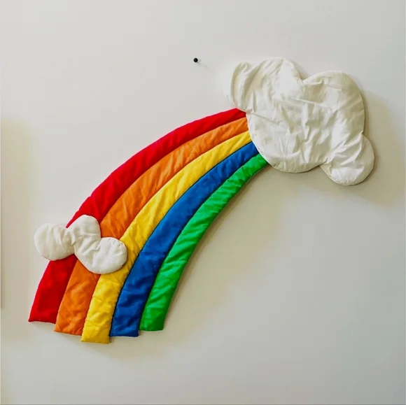 80’s Wooltex Quilted Fabric Rainbow with Clouds / Rainbow Brite